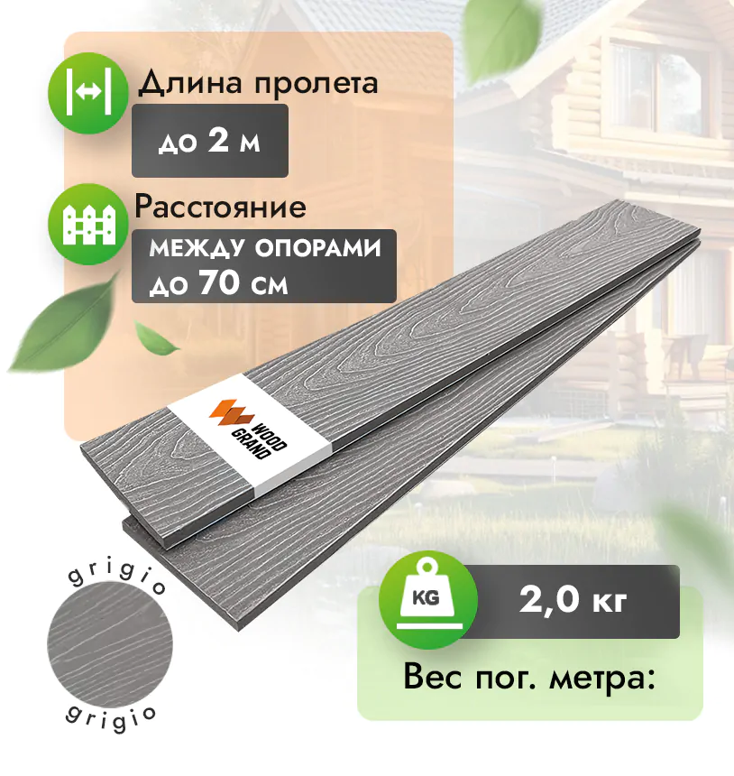 Заборная доска из ДПК в цвете Grigio