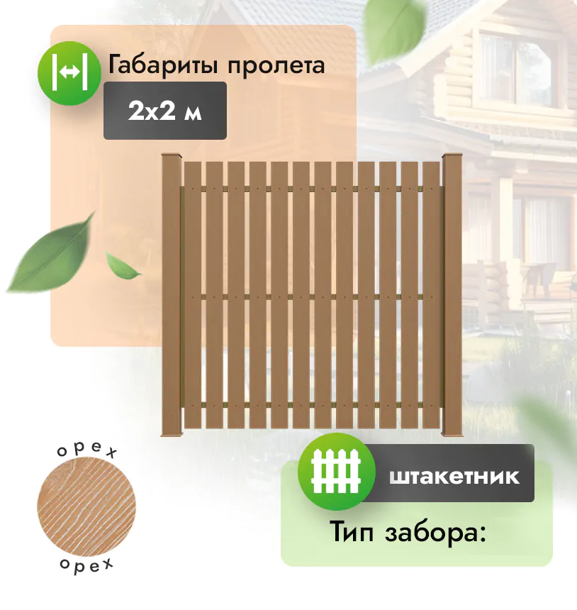 Секция забора ДПК 2х2 м штакетник 120х12 мм вертикальный - Венге